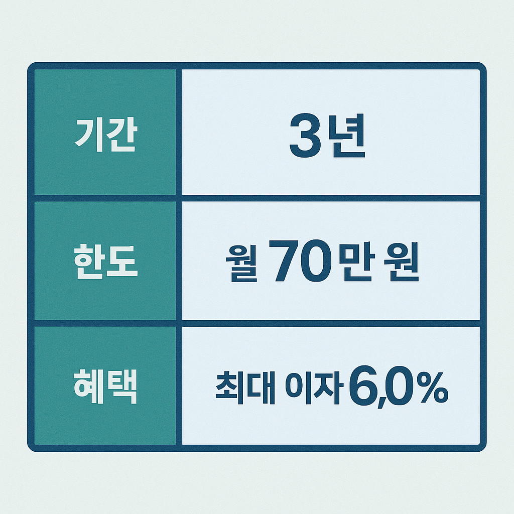 표 형태 비교 인포그래픽(기간/한도/혜택), 블루·그린 투톤